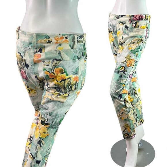 Peruvian Connection Floral Garden Watercolor Pant $218 Size 6 - Picture 1 of 10